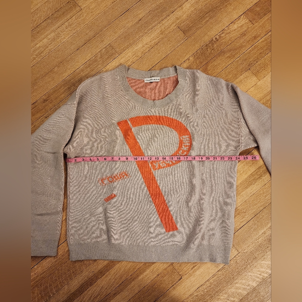 Beige and Orange Graphic Sweater